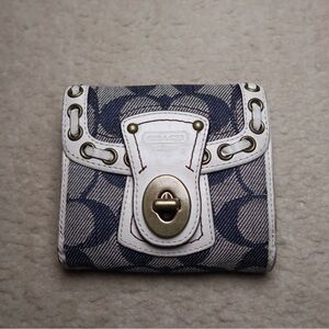 coach denim trifold turn lock wallet